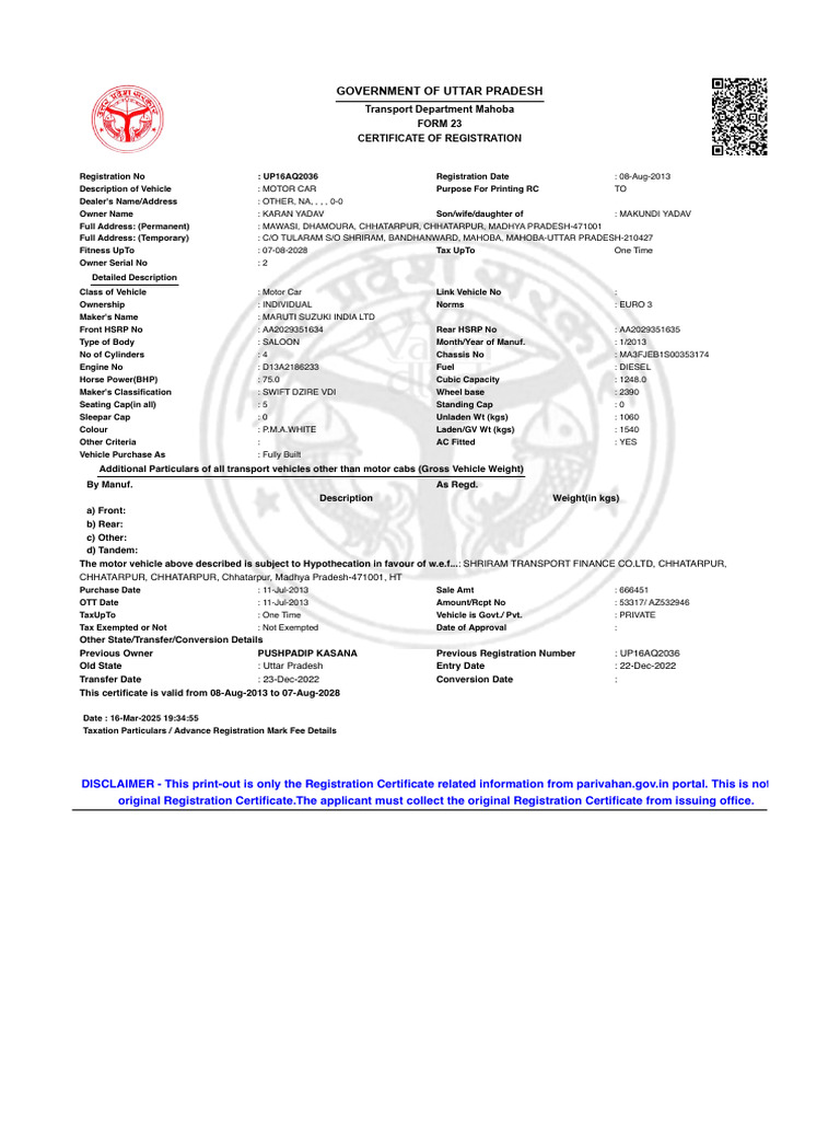 841380934 Uttar Pradesh Rc | PDF | Vehicles | Land Vehicles