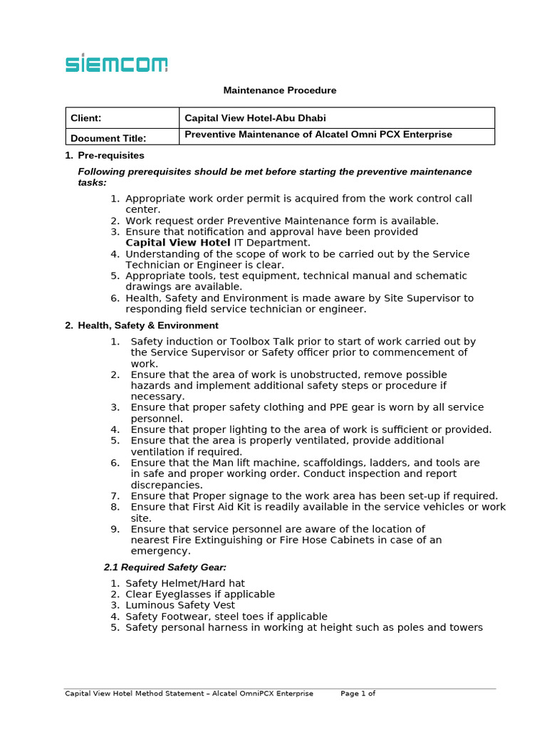 PM Procedure Q1 Qusais PBX | PDF | Personal Protective Equipment