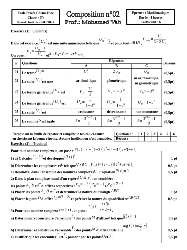 Compo2 Lycée 7D | PDF | Tangente (géométrie) | Nombre complexe