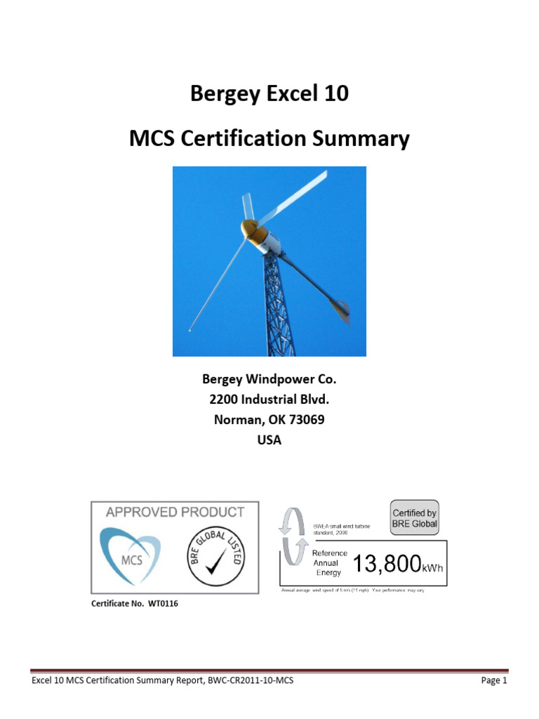 Bergey 2011 Excel 10 MSC Certification Summary Report | PDF ...
