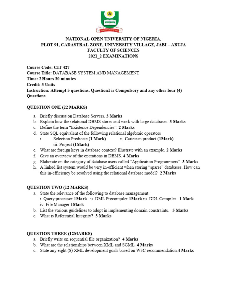 Cit427 2021 2 | PDF | Databases | Xml