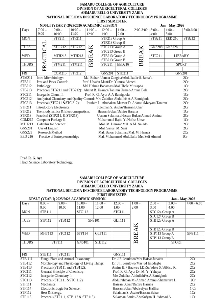 2025 SLT Timetable For Year 1 & 2 - 125749 | PDF | Biology