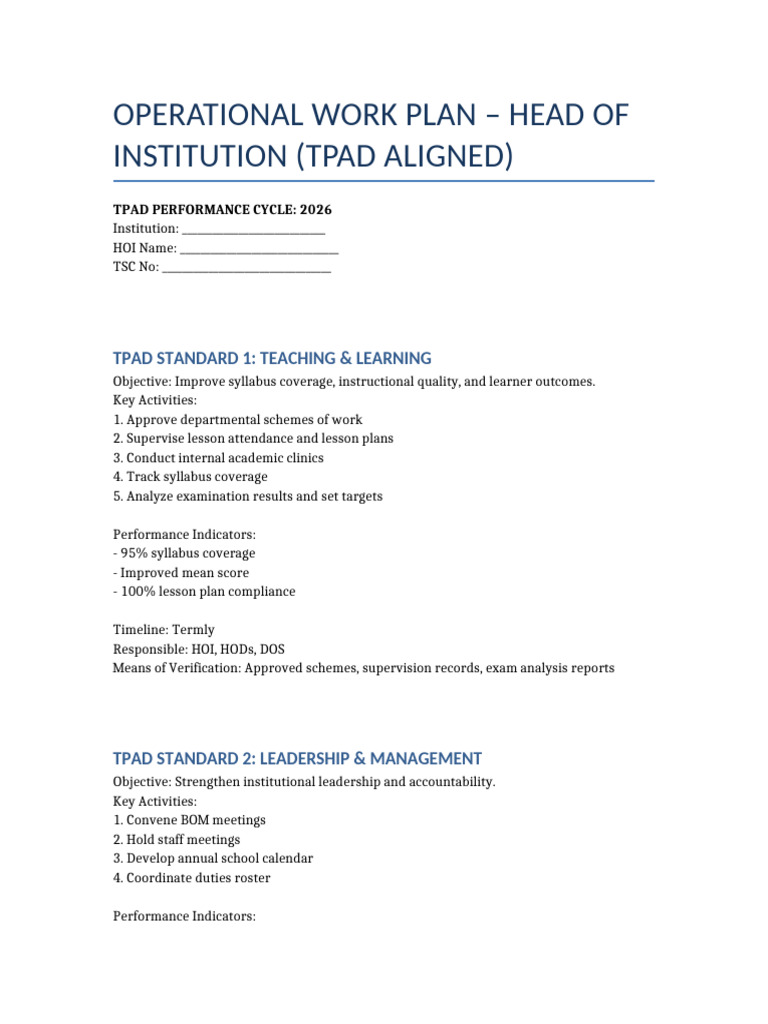 Improved HOI TPAD Work Plan Template | PDF | Performance Indicator | Audit