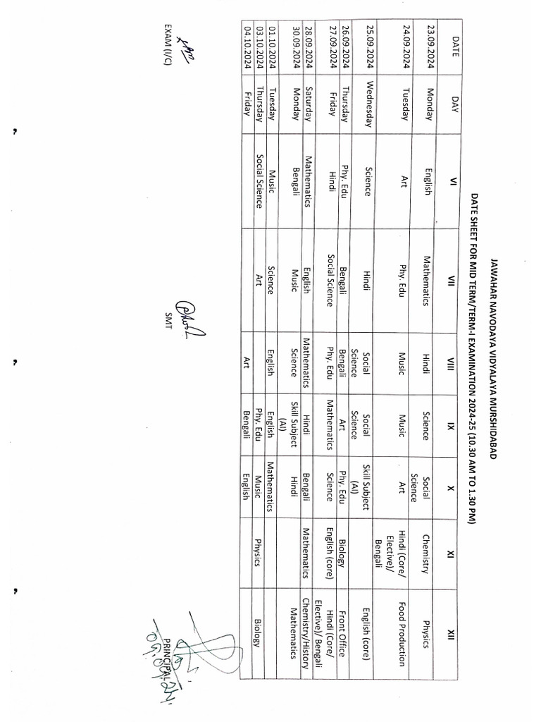 Time Table 1st Term | PDF