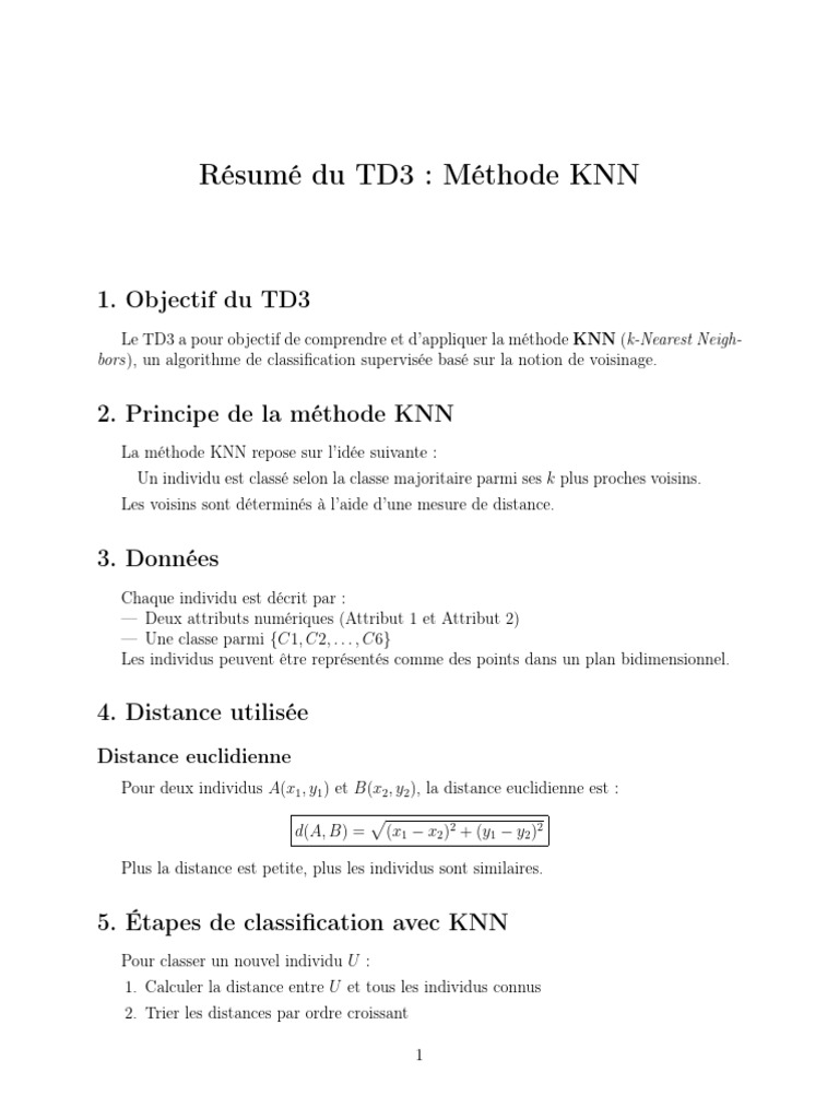 Résumé Du TD3: Méthode KNN | PDF