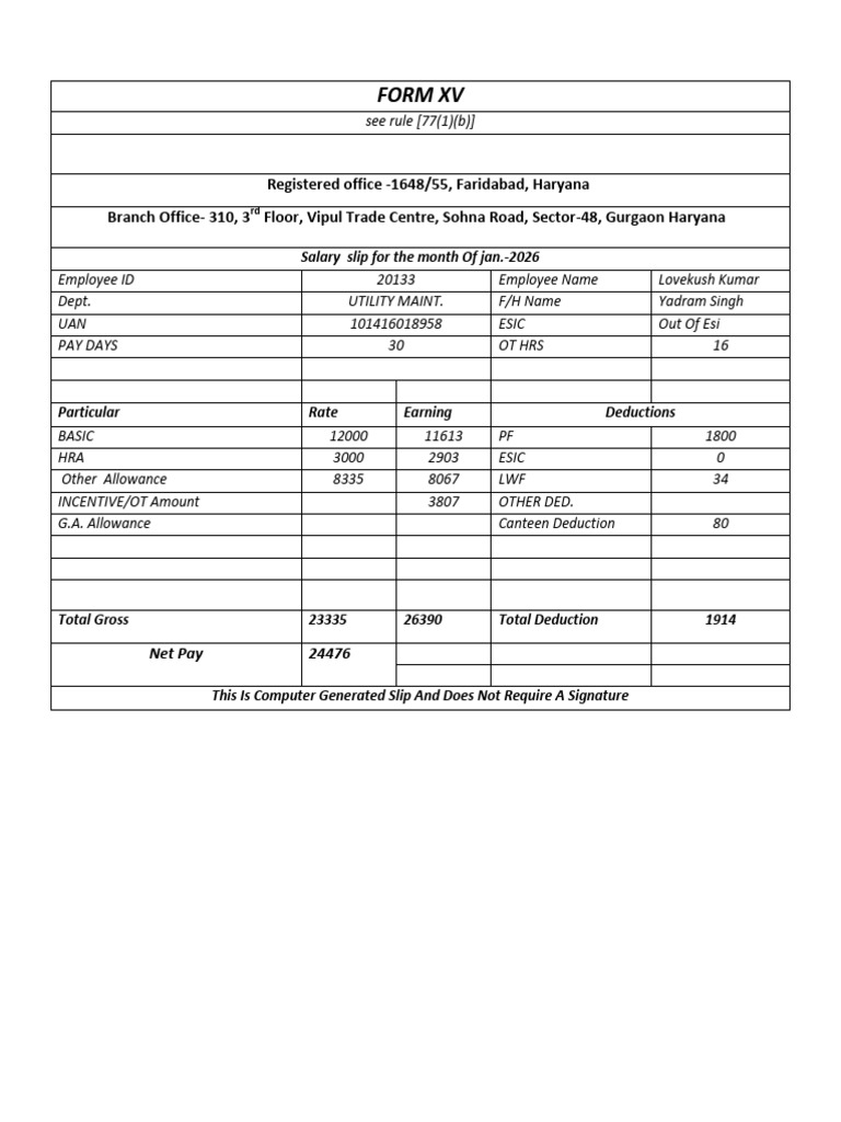 Form XV | PDF