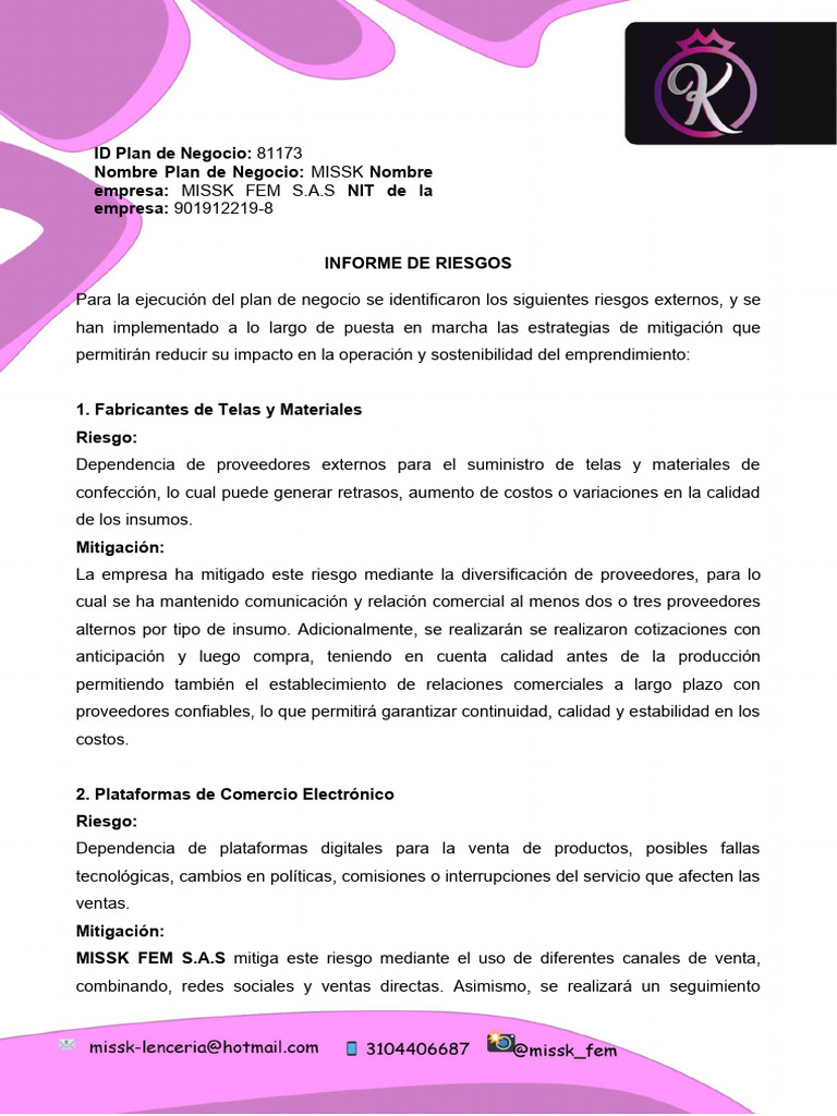 Informe de Riesgos Fondo Emprender | PDF | Logística | Business