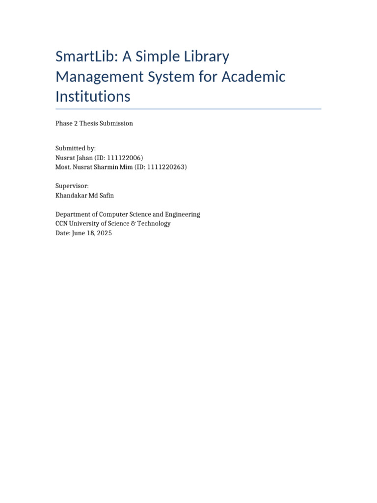 SmartLib Thesis Phase2 Nusrat Jahan | PDF | Software | Computing