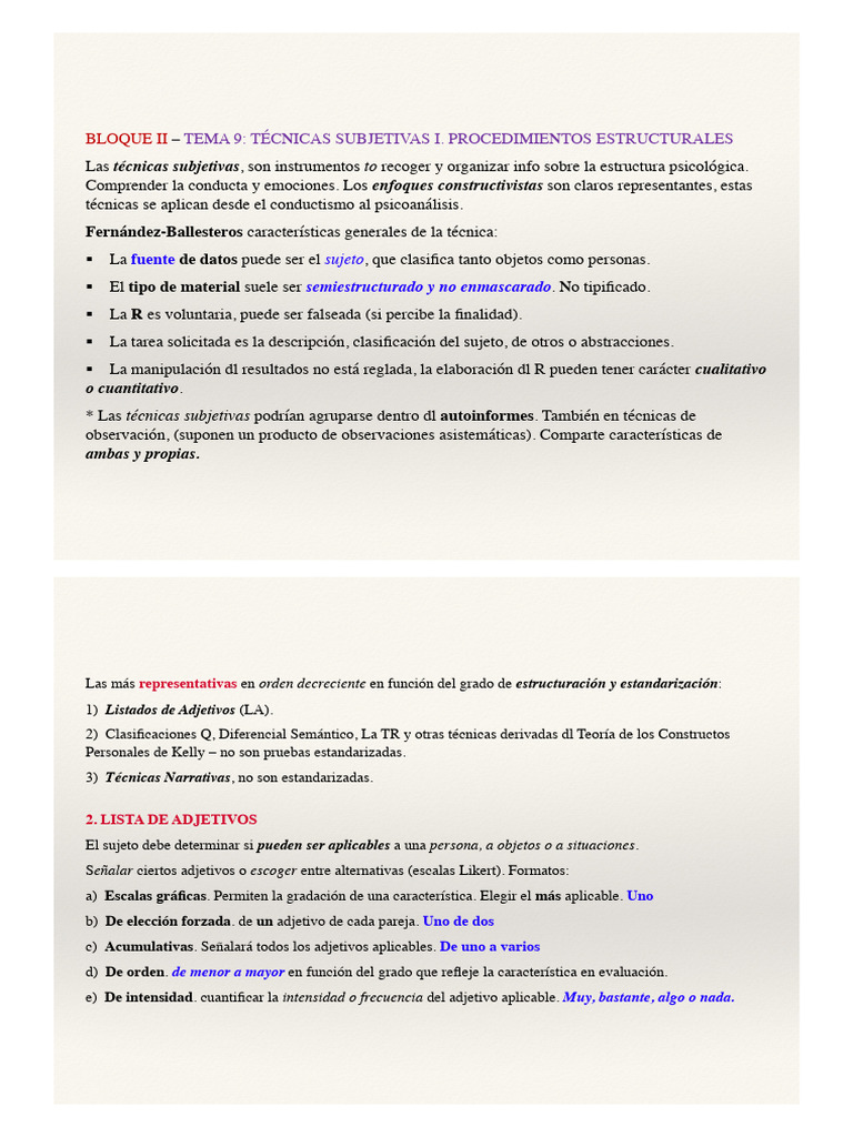 Evaluación T9 - Técnicas Subjetivas | PDF | Validez (Estadísticas ...