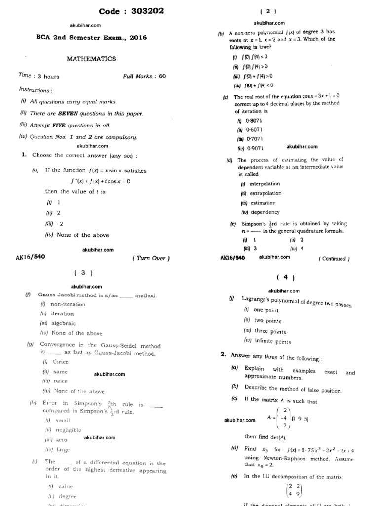 Bca 2 Sem Mathematics 2016 | PDF