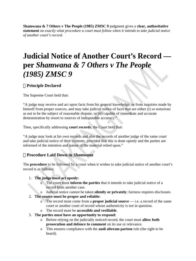Shamwana and Procedure to be followed by Court whwn taking judicial ...
