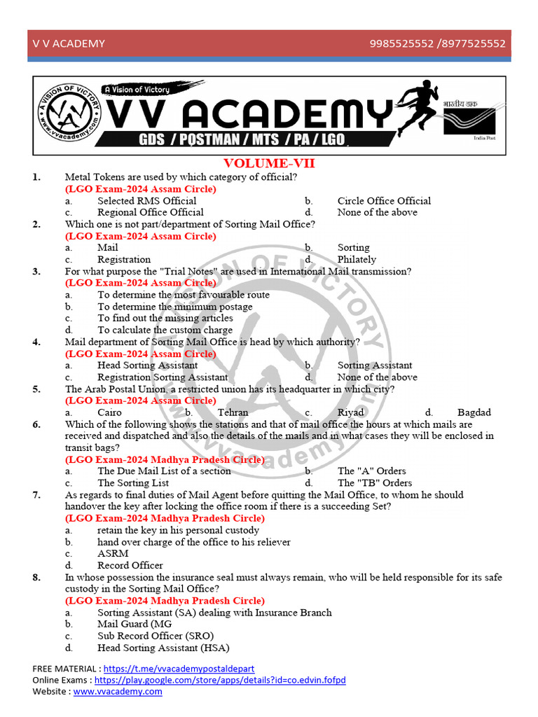 Volume Vii 2024 Questions Vva | PDF | Mail