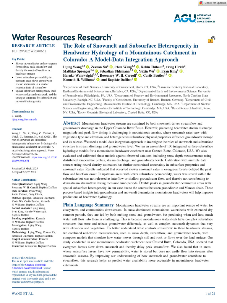 Water Resources Research - 2025 - Wang - The Role of Snowmelt and ...