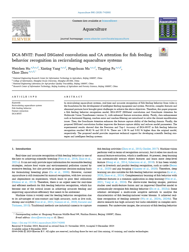 DCA-MVIT Fused DSGated Convolution and CA Attention for Fish Feeding ...
