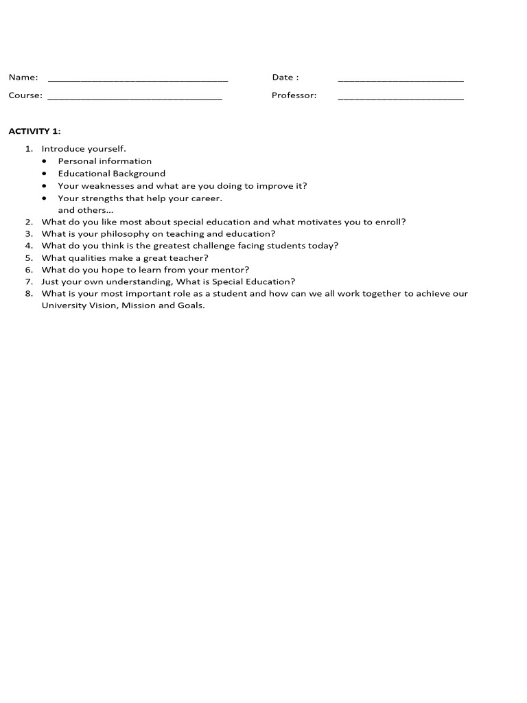 Vision, Mission and Goals Activity (2) | PDF