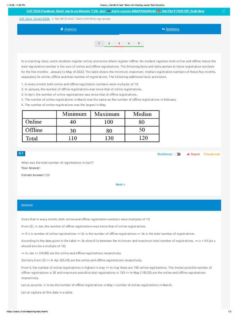 Cracku _ Set #6 DI test_ Table with Missing values Test Solutions | PDF