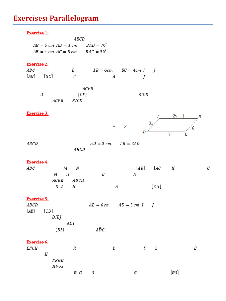 Extra Sheet Parallelogram | PDF | Triangle | Geometry