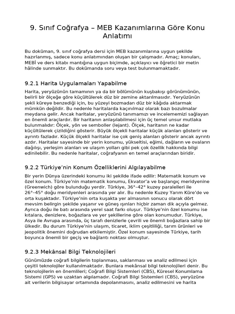 9 Sinif Cografya Sadece Konu Anlatimi | PDF