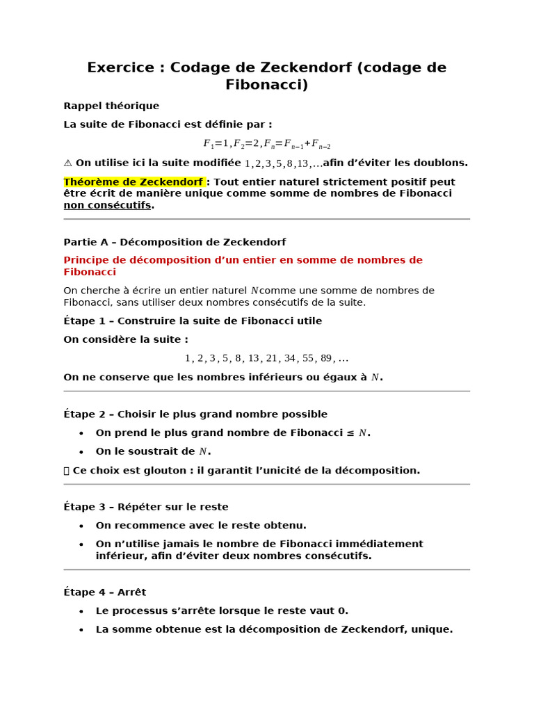 Exercice Codage Fibo | PDF | Mathématiques | Algorithmes