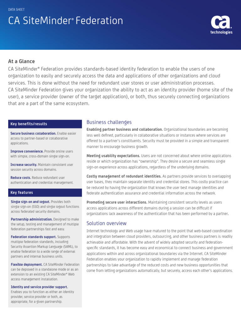 CA Siteminder Federation | PDF | Cloud Computing | Computing