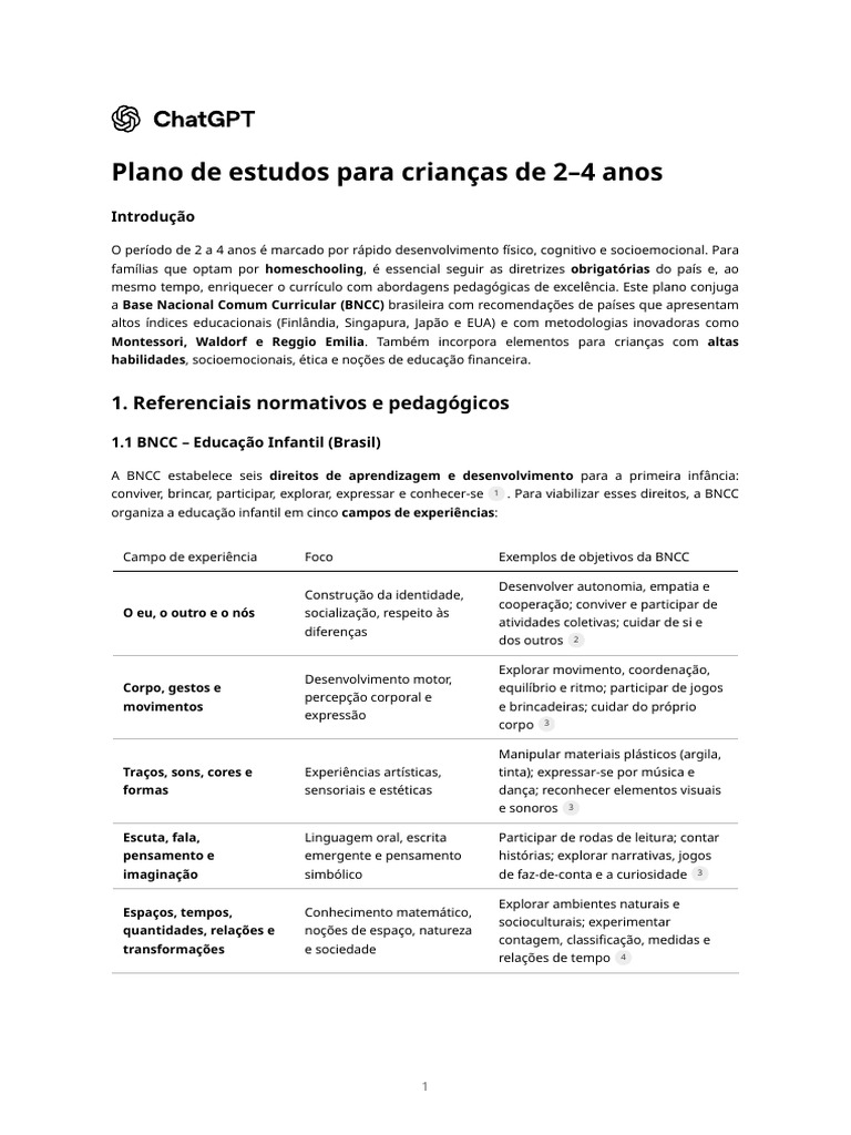 Plano de Estudos Homeschooling | PDF | Pedagogia | Educação Montessori