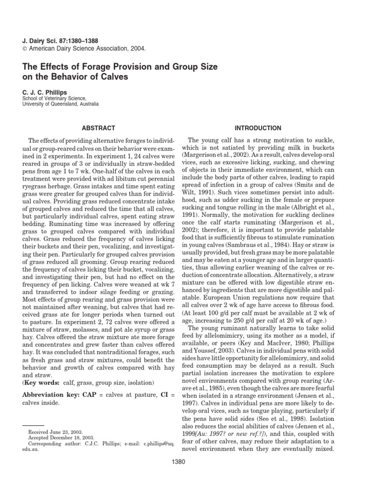 The Effects of Forage Provision and Group Size On | PDF | Weaning ...