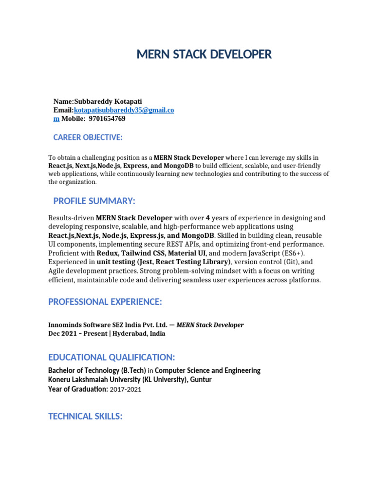 Subba Reddy MERN | PDF | User Interface | Cloud Computing