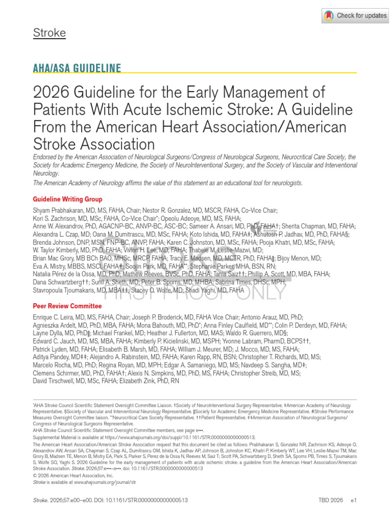 2026 Guideline For The Early Management of Patients With Acute Ischemic ...