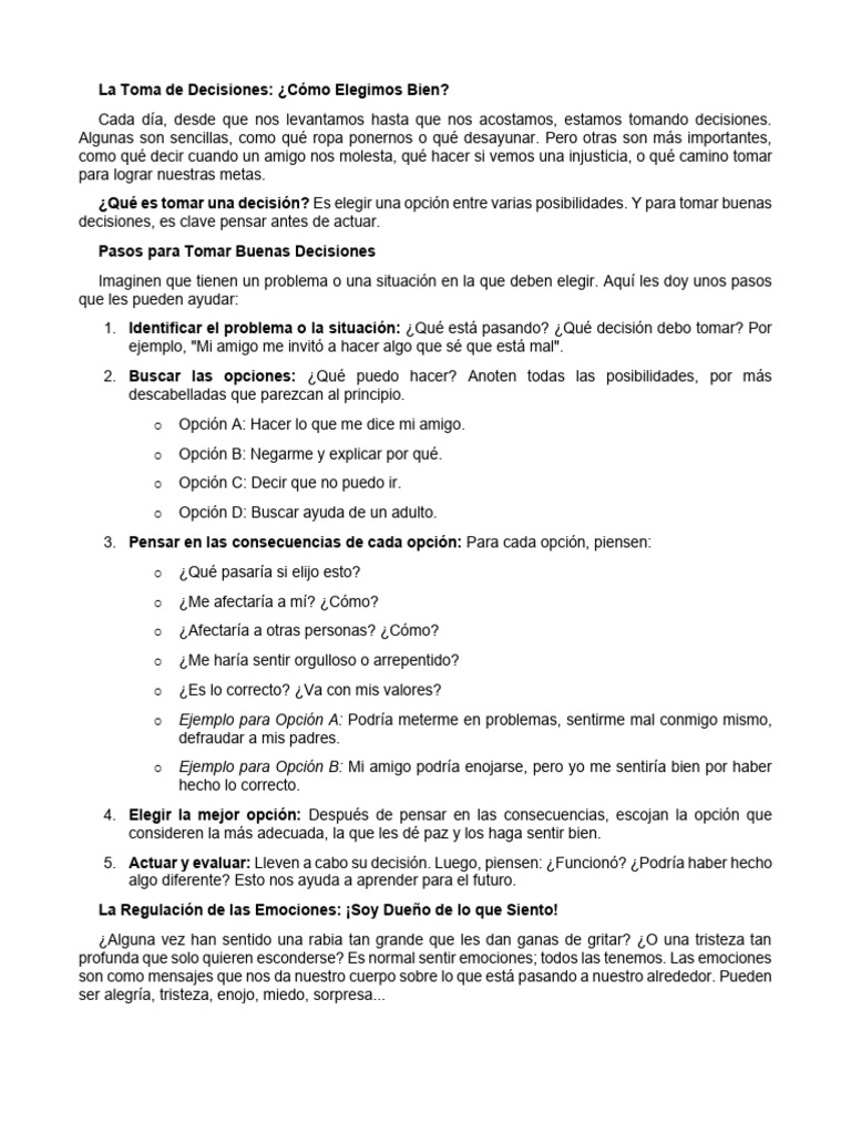 La Toma de Decisiones | PDF | Las emociones