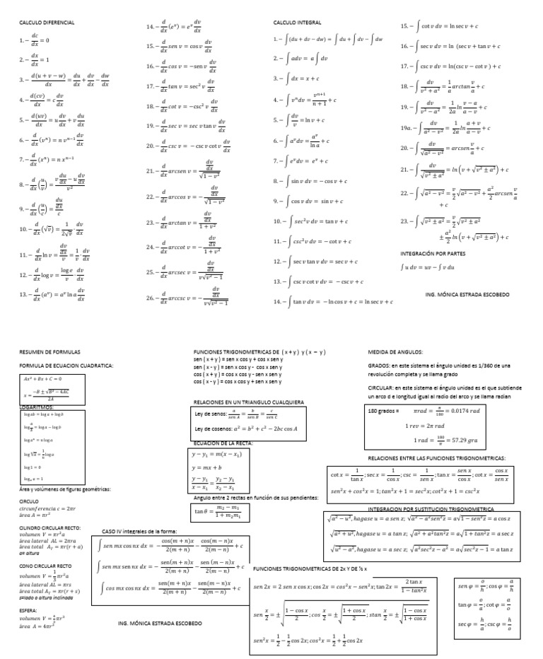 Formulariocalculo Integral | PDF | Análisis matemático | Matemática ...