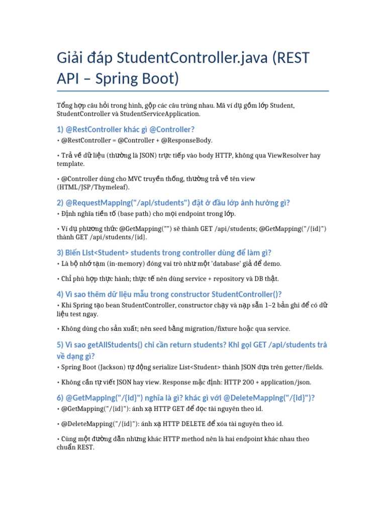 Giai Dap StudentController REST API | PDF