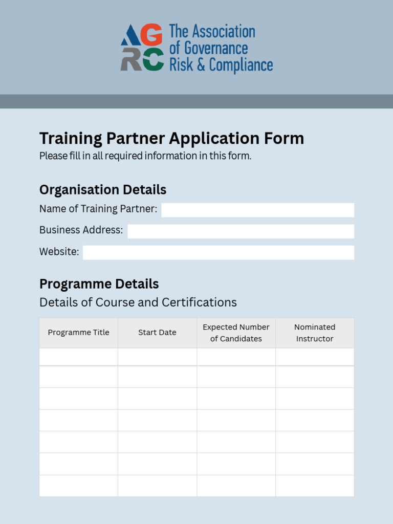 AGRC Training Partner Application Form v4 | PDF