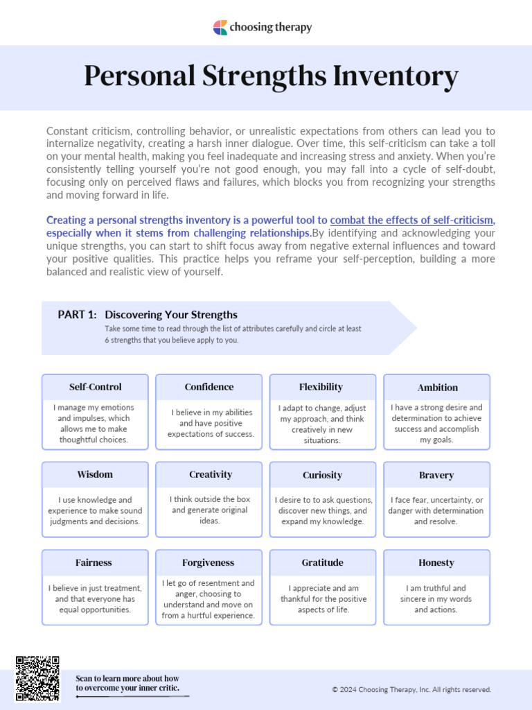Personal Strengths Inventory Unhealthy Relationships Workbook | PDF ...