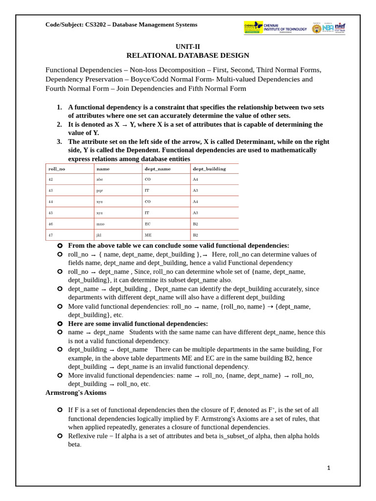 DBMS Notes Unit III Softcopy | PDF | Relational Model | Databases