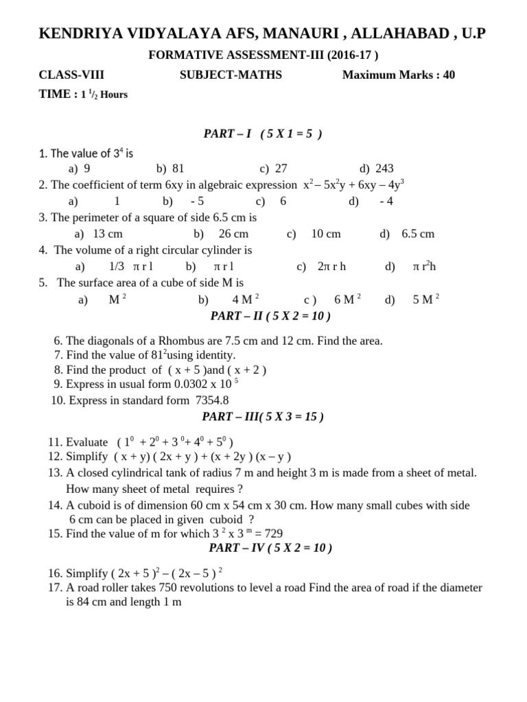 Viii Maths | PDF