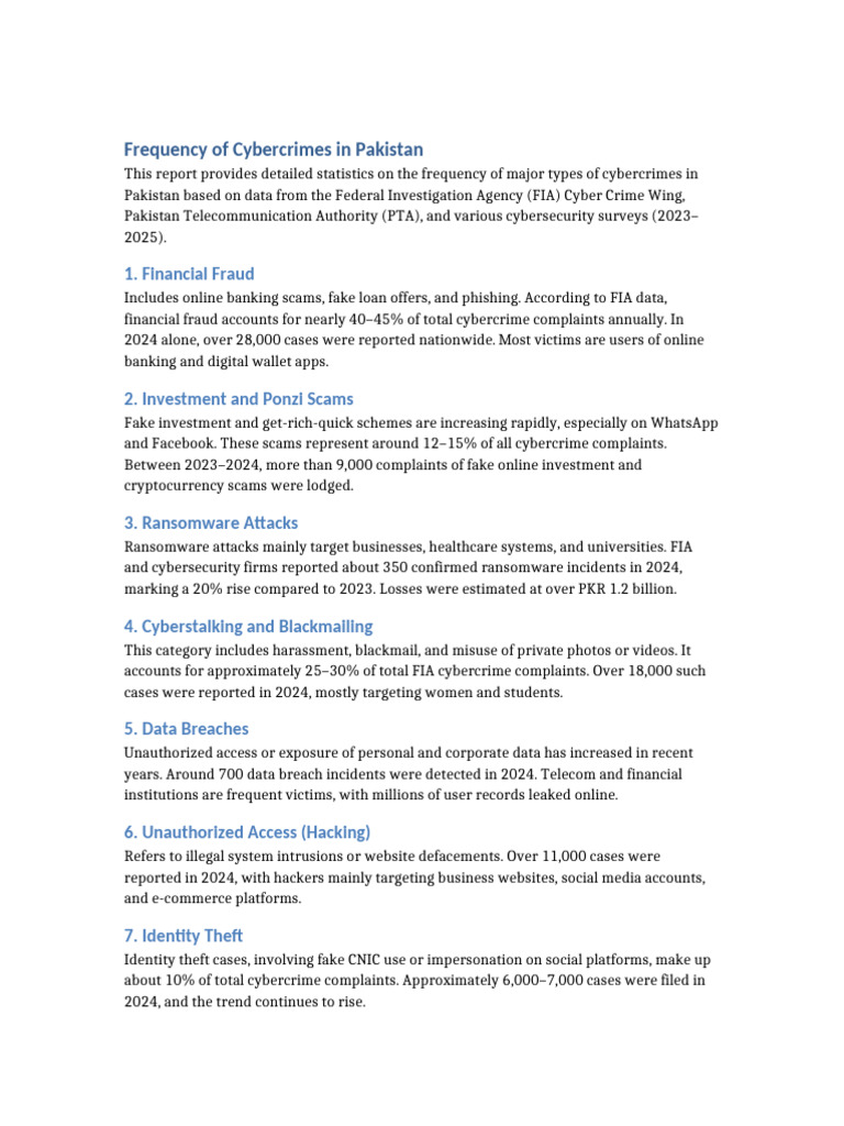 Frequency and Solvability of Cybercrimes in Pakistan | PDF | Cybercrime ...