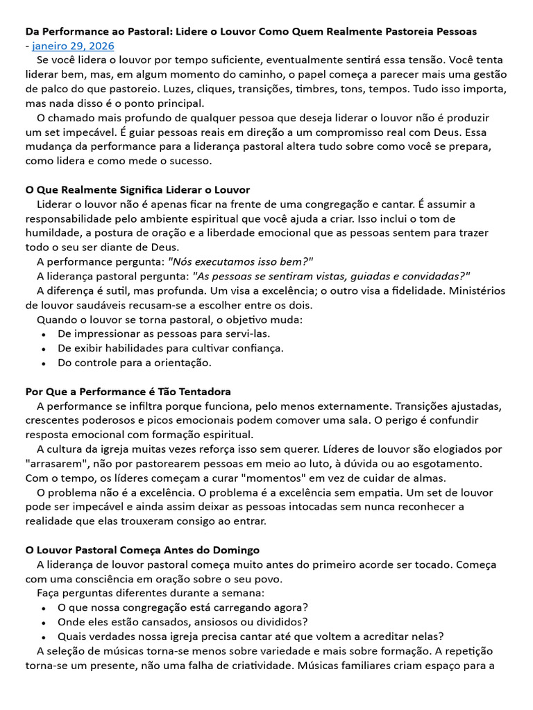 Da Performance Ao Pastoral | PDF | Oração | Deus