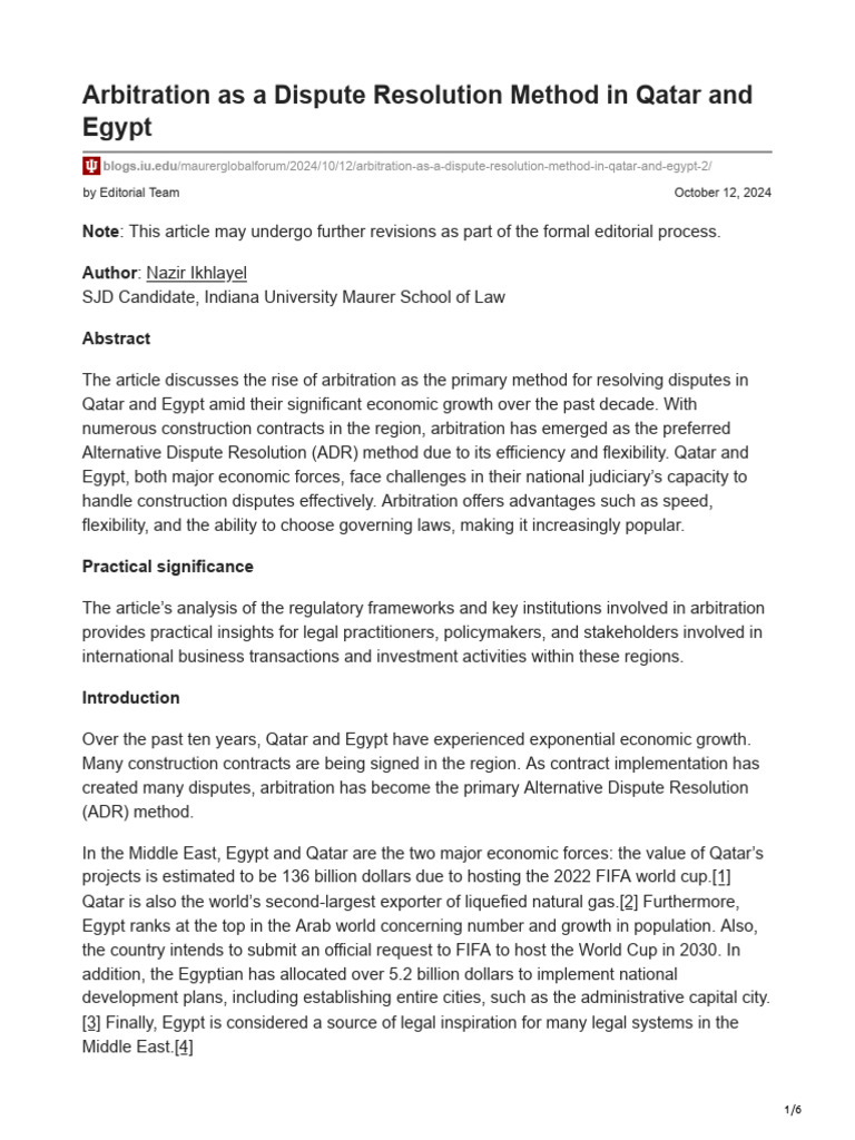 Blogs - iu.Edu-Arbitration As A Dispute Resolution Method in Qatar and ...