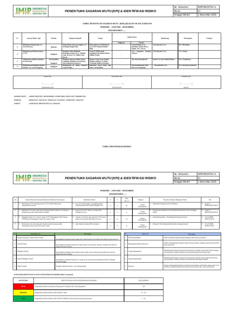IMIP-MSD-FM-11-Form Penentuan Sasaran Mutu & Ident | PDF