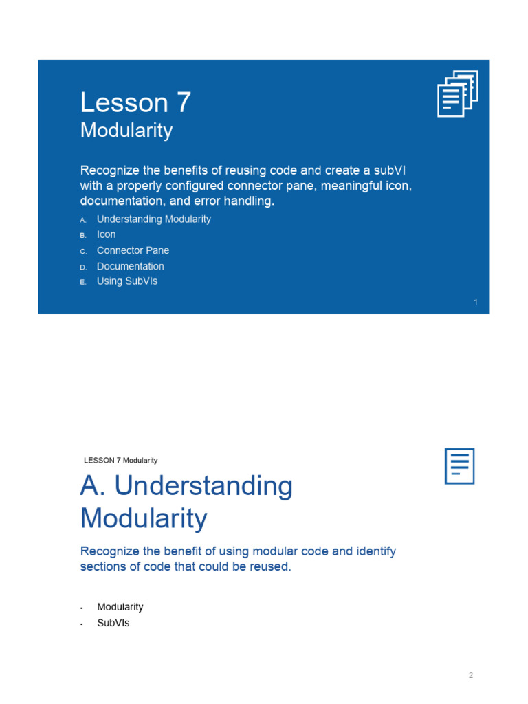 Lesson 07 - Modularity (SubVIs) | PDF | Modular Programming | Computing