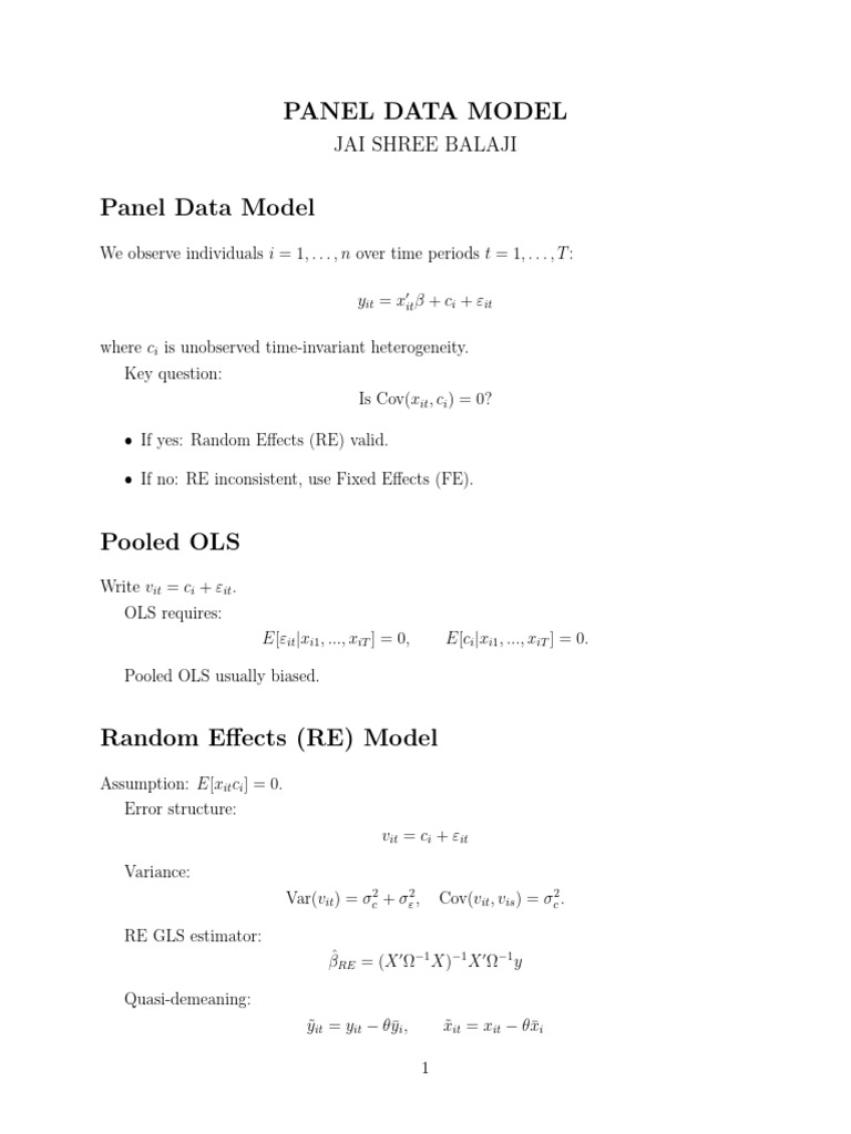 Panel and Selection | PDF | Fixed Effects Model | Ordinary Least Squares