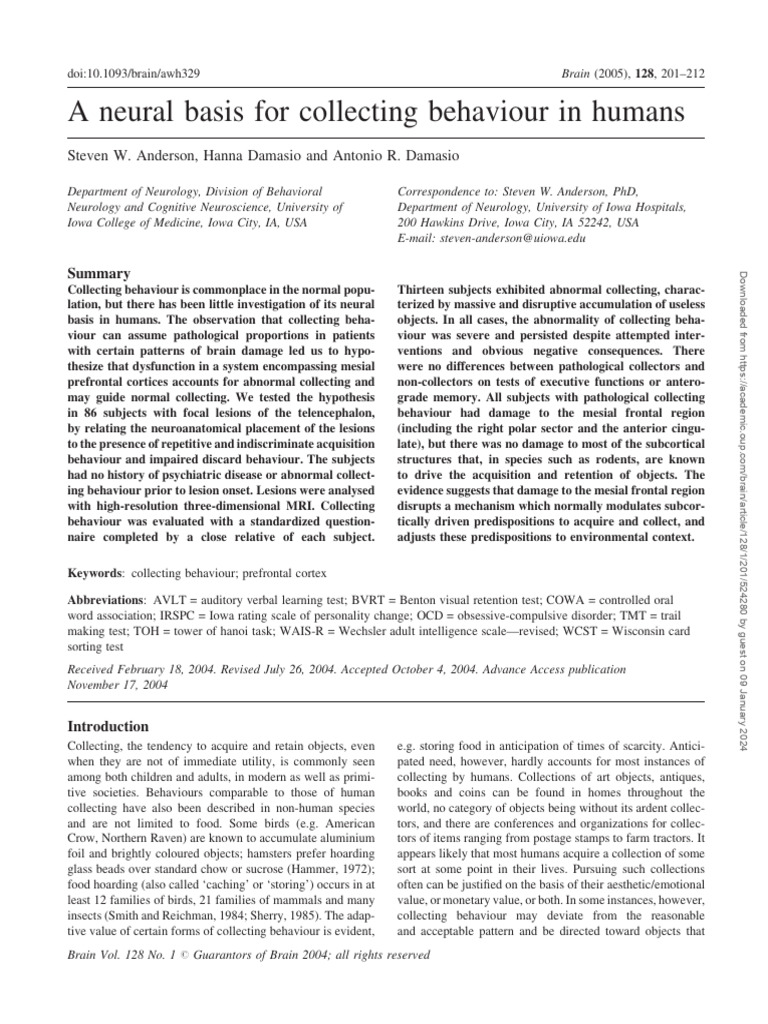Collecting Behaviour | PDF | Prefrontal Cortex | Obsessive–Compulsive ...