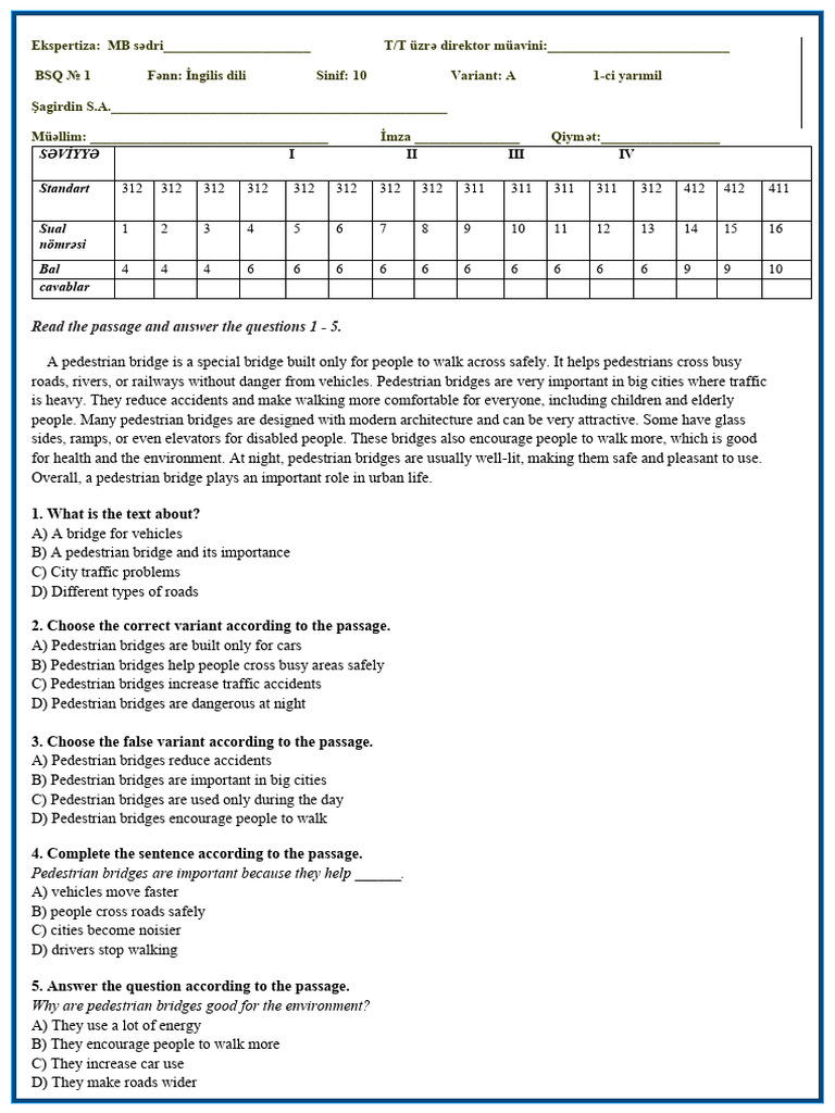 Grade 10 Big Summative 1 Variant A | PDF | Traffic | Linguistics