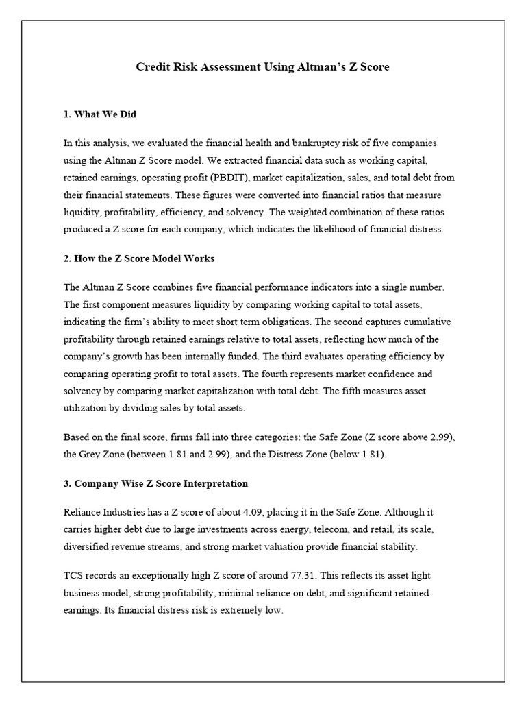 Credit Risk Assessment Using Altman Z Score EMBI Assignment - Harshika ...