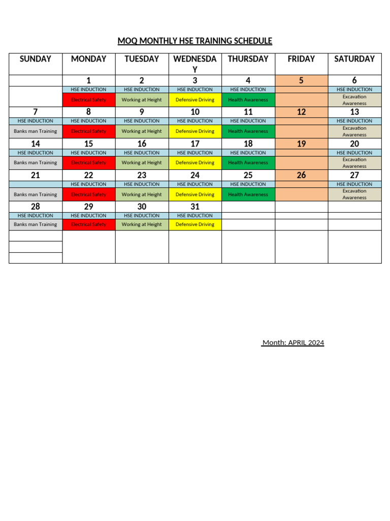 Metito Monthly Training Schedule April 2024 | PDF