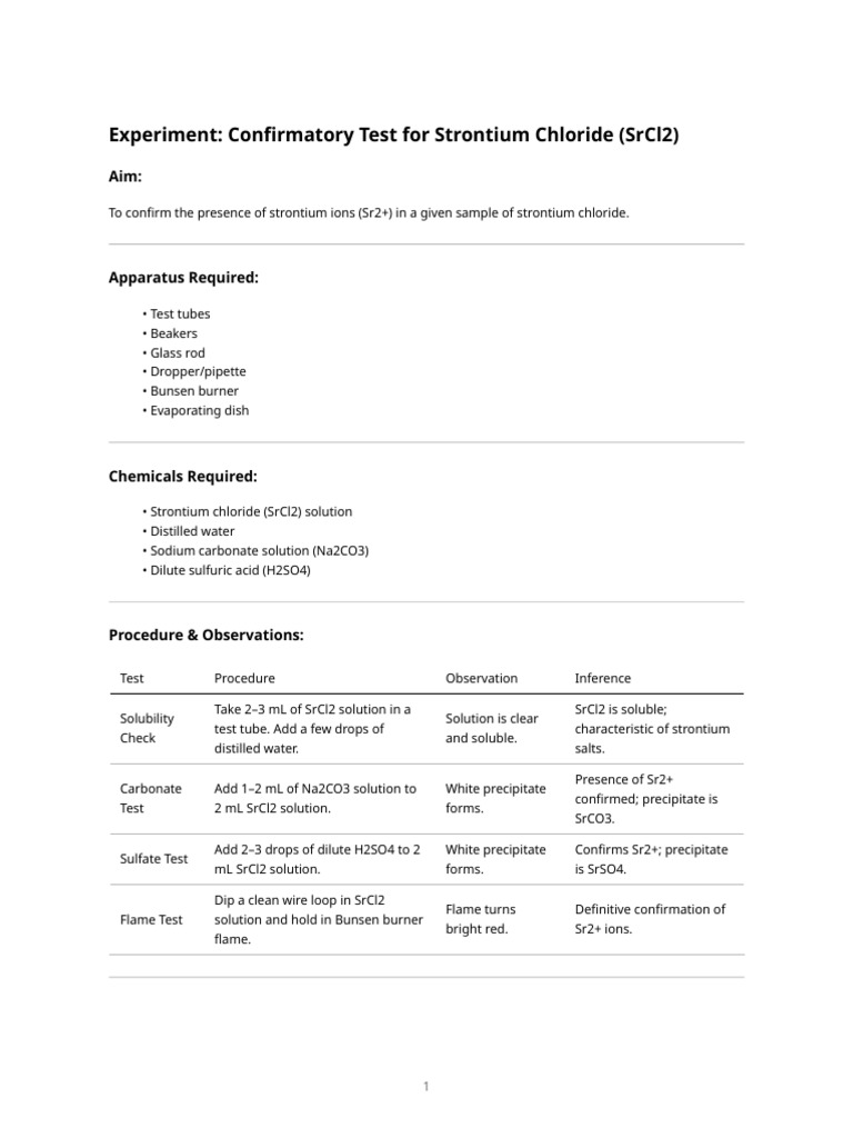 Strontium Chloride Test | PDF | Sulfuric Acid | Sodium Carbonate