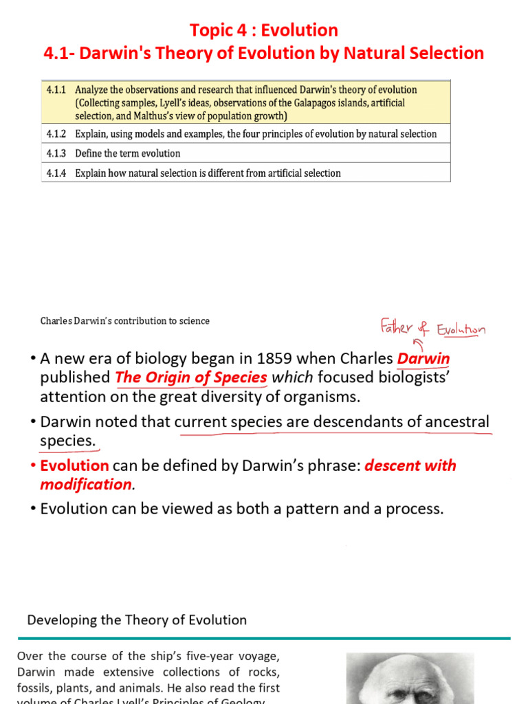 4.1 Darwin's Theory of Evolution by Natural Selection | PDF | Natural ...