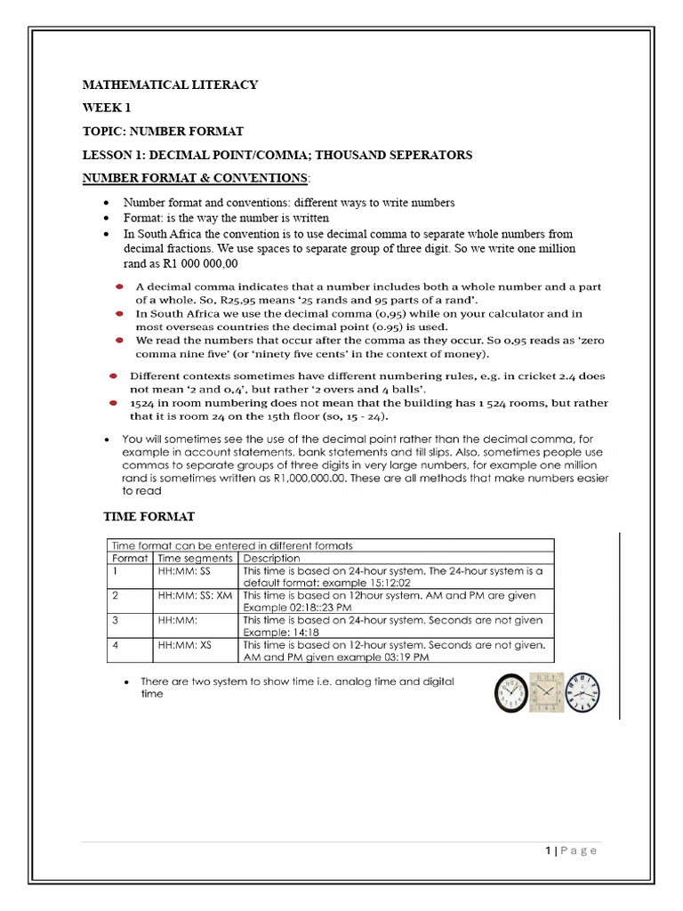 Grade 10 Mathematical Literacy Term 1 Workbookb | PDF
