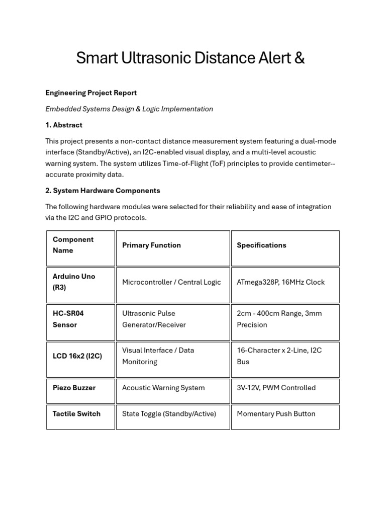 Smart Ultrasonic Distance Alert | PDF | Ultrasound | Electrical Engineering