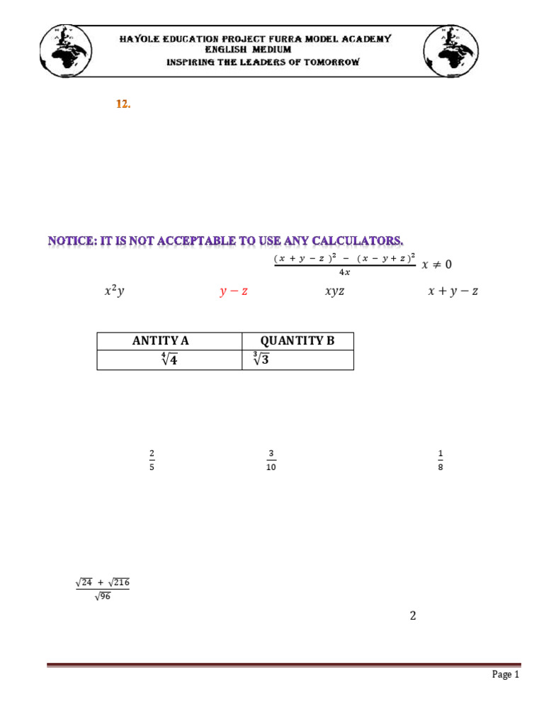 Maths Part SAT Model-1 | PDF | Mathematics